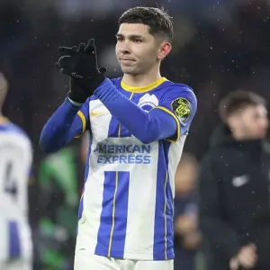 Brighton & Hove Albion's Julio Enciso Celebrates with Fans at the Final Whistle vs. Crystal Palace (15MAR23) Brighton & Hove Albion's Julio Enciso Celebrates with Fans at the Final Whistle vs. Crystal Palace (15MAR23)