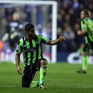 Brighton & Hove Albion's Liam Bridcutt Gives Thumbs Up at Leicester City, Championship Match (October 23, 2012)