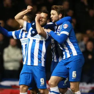 Brighton and Hove Albion's Sam Baldock and Dale Stephens Celebrate 2-0 Lead Over Leeds United, Sky Bet Championship 2016