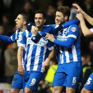 Brighton & Hove Albion's Sam Baldock and Dale Stephens Celebrate 2-0 Lead Over Leeds United, February 2016