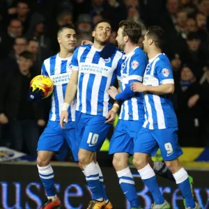 Brighton & Hove Albion's Tomer Hemed Scores Penalty Against Leeds United - Sky Bet Championship 2016