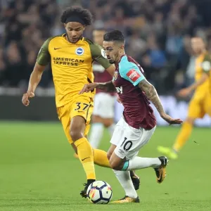 Brighton's Brown Clashes with Lanzini in Premier League Showdown (20OCT17) Brighton's Brown Clashes with Lanzini in Premier League Showdown (20OCT17)