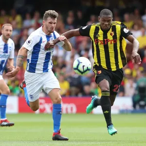 Brighton's Gross and Kabasele Clash in Watford Away Premier League Encounter (11AUG18)