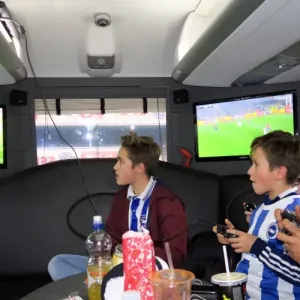 Brighton's Liam Rosenior Joins Fans for a Game of FIFA Aboard the Sky Bet 10 in 10 Bus to Birmingham City Match Brighton's Liam Rosenior Joins Fans for a Game of FIFA Aboard the Sky Bet 10 in 10 Bus to Birmingham City Match