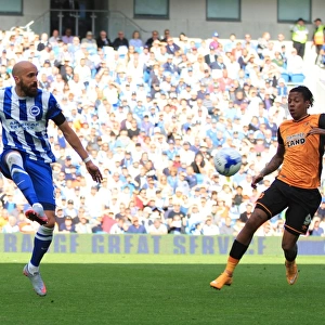 Bruno Saltor Clears the Ball: Brighton and Hove Albion vs. Hull City, Sky Bet Championship 2015