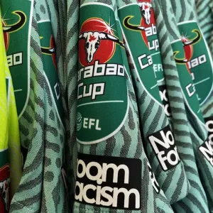 Carabao Cup shirts sleeve decals No Room for Racism Carabao Cup shirts sleeve decals No Room for Racism