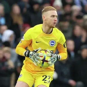 Intense Moment: Jason Steele's Focus in the 2022/23 Brighton & Hove Albion vs. West Ham United Premier League Clash Intense Moment: Jason Steele's Focus in the 2022/23 Brighton & Hove Albion vs. West Ham United Premier League Clash