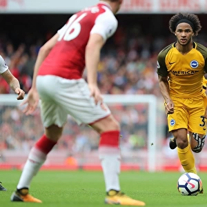 Isaiah Brown Fights for Brighton and Hove Albion Goal Against Arsenal in Premier League Clash (01OCT17)