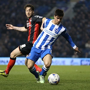 Joao Carlos Teixeira in Action: Brighton Midfielder Fights for Possession against AFC Bournemouth (April 2015)