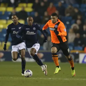 Leon Best in Action: Championship Showdown between Millwall and Brighton & Hove Albion at The New Den (17MAR15)