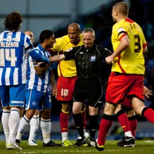 Referee Scott Mathieson Overseeing Tense Moment between Brighton & Hove Albion and Watford, April 17, 2012 Referee Scott Mathieson Overseeing Tense Moment between Brighton & Hove Albion and Watford, April 17, 2012