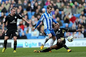 Event:bl 20130406 Prints: Andrea Orlandi Rides Tackle in Intense Brighton & Hove Albion vs Leicester City Championship Clash (April 6)