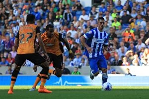 Images Dated 12th September 2015: Brighton & Hove Albion: Bram Kanay Charges Forward in Sky Bet Championship Clash Against Hull City