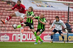 Brighton & Hove Albion: Craig Davies, Craig Mackail-Smith, and Adam El-Abd at Barnsley's Oakwell Stadium, April 2012