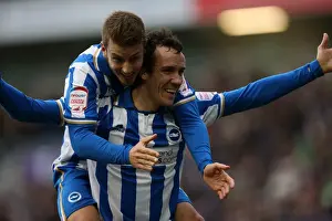 2013 Prints: Brighton & Hove Albion: David Lopez and Andrea Orlandi Celebrate Goals Against Huddersfield Town (02-03-2013)