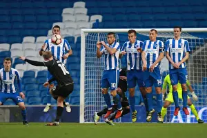 Mk Dons Prints: Brighton and Hove Albion Defend Against Ben Reeves Free-Kick in FA Cup Clash vs