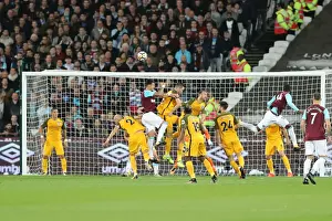 West Ham United 20OCT17 Prints: Brighton and Hove Albion Defend Against West Ham United: Premier League Clash at London Stadium (20OCT17)