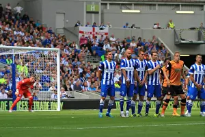 Hull City 12SEP15 Prints: Brighton & Hove Albion Defending Free Kick Against Hull City, Sky Bet Championship 2015
