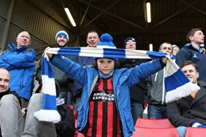 Images Dated 10th January 2015: Brighton and Hove Albion Fans in Action at Charlton Athletic Championship Match, The Valley