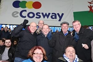 Images Dated 10th February 2015: Brighton and Hove Albion Fans Energetic Showing at Cardiff City Stadium, 10th February 2015