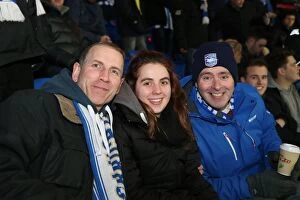 Images Dated 10th February 2015: Brighton and Hove Albion Fans Energetic Showing at Cardiff City Stadium, 10th February 2015