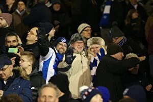 Images Dated 29th December 2014: Brighton and Hove Albion Fans in Full Throat at Craven Cottage (2014)