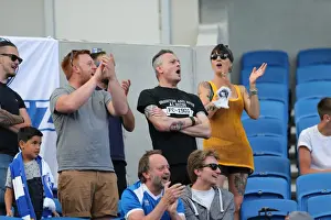 Prints of Albion fans during the pre-season friendly match between Brighton and Hove Albion and Sevilla FC at the American Express Community Stadium, Falmer, England on 2nd August 2015 Pre-Season Prints: Brighton and Hove Albion FC Fans in Action during Sevilla FC Pre-season Friendly, 2015