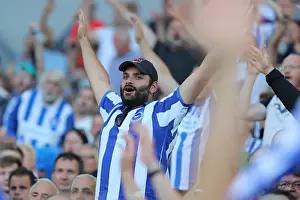 Manchester City 12AUG17 Prints: Brighton and Hove Albion FC Fan's Passionate Moment at the American Express Community Stadium During Manchester
