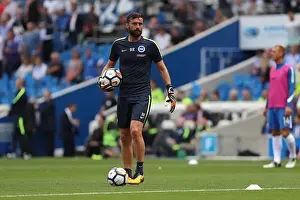 Manchester City 12AUG17 Prints: Brighton and Hove Albion: Goalkeeping Coach Ben Roberts Focuses During Manchester City Clash (12AUG17)