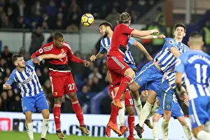 Watford 23DEC17 Prints: Brighton & Hove Albion: Goldson and Dunk in Defensive Action vs. Watford (23DEC17)