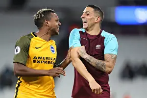 West Ham United 20OCT17 Prints: Brighton and Hove Albion: Izquierdo and Knockaert Celebrate Premier League Victory Over West Ham United