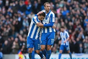 Images Dated 27th December 2016: Brighton & Hove Albion: Knockaert and Murray Celebrate Goal vs. Queens Park Rangers (27/12/2016)