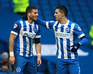 Bolton Wanderers 13FEB16 Prints: Brighton and Hove Albion: Tomer Hemed and Beram Kayal Celebrate Goal Against Bolton Wanderers