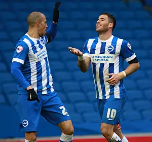 Bolton Wanderers 13FEB16 Prints: Brighton and Hove Albion: Tomer Hemed and Bobby Zamora Celebrate Goal vs