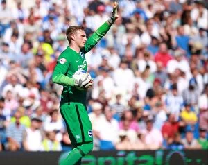 Images Dated 22nd August 2015: Brighton & Hove Albion vs. Blackburn Rovers: David Stockdale's Intense Concentration in