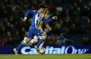 Images Dated 3rd March 2015: Brighton & Hove Albion vs Derby County: Joao Carlos Teixeira's Intense Midfield Battle in Sky Bet