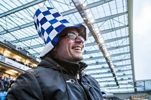 Images Dated 15th April 2016: Brighton and Hove Albion vs Fulham: A Passionate Albion Fan Amidst the Sky Bet Championship Action