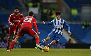 Brighton & Hove Albion vs Nottingham Forest: Joao Carlos Teixeira's Intense Midfield Battle in Sky Bet Championship (7th February 2015)
