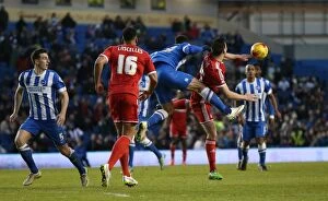 Images Dated 7th February 2015: Brighton & Hove Albion vs Nottingham Forest: Leon Best Scores in Sky Bet Championship Clash at