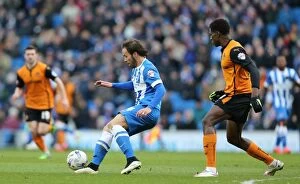 Images Dated 14th March 2015: Brighton & Hove Albion vs. Wolverhampton Wanderers: Inigo Calderon's Action-Packed Performance in
