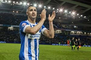 Images Dated 15th April 2016: Brighton & Hove Albion's Beram Kayal Celebrates with Fans after Fulham Match