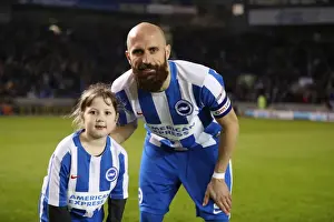 Ipswich Town 14FEB17 Prints: Brighton & Hove Albion's Bruno Saltor (Captain) and Mascot during Ipswich Town Match