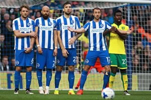 Images Dated 29th October 2016: Brighton & Hove Albion's Defensive Quartet Form a Wall Against Norwich City (29OCT16)