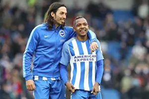 Arsenal 04MAR18 Prints: Brighton and Hove Albion's Ezequiel Schelotto and Jose Izquierdo Celebrate Victory over Arsenal (04MAR18)