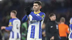 Crystal Palace 15MAR23 Prints: Brighton & Hove Albion's Julio Enciso Celebrates with Fans at the Final Whistle vs