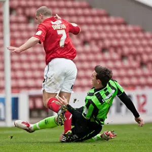 Barnsley 28-04-2012 Prints: Brighton & Hove Albion's Lewis Dunk Makes a Tackle Against Barnsley, Championship 2012