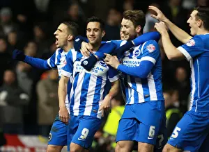 Leeds United 29FEB16 Prints: Brighton & Hove Albion's Sam Baldock and Dale Stephens Celebrate 2-0 Lead Over Leeds United