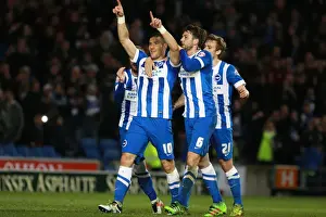 Fulham 15APR16 Prints: Brighton and Hove Albion's Tomer Hemed Celebrates Goal Against Fulham in Sky Bet Championship (15APR16)