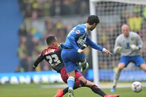 Shoots Prints: Brighton Midfielder Joao Carlos Teixeira Fires a Shot Against Norwich City - Sky Bet Championship 2015