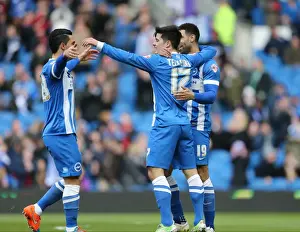 Birmingham City 21FEB15 Prints: Brighton Midfielder Joao Teixeira Scores and Celebrates in Championship Match Against Birmingham City (February 2015)